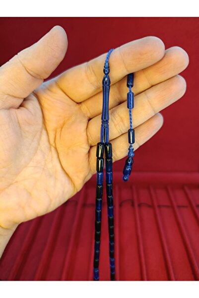 Anemore Collection TOZ KEHRİBAR TESBİH KESME KESİM LACİVERT SİYAH RENKLİ SİSTEMLİ 11MMX5MM ÖZEL ÖLÇÜ