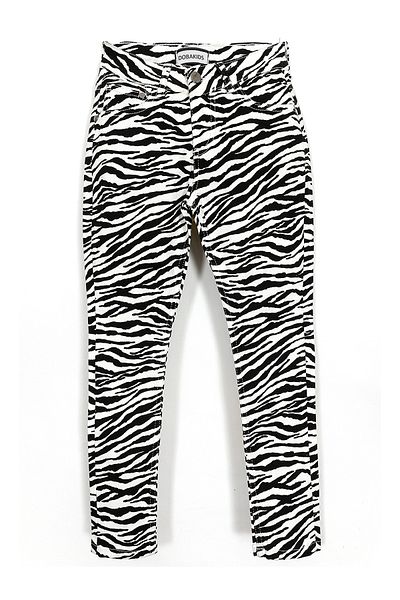 DobaKids Pocket Detailed Zebra Pattern Girls Linen Trousers Black White