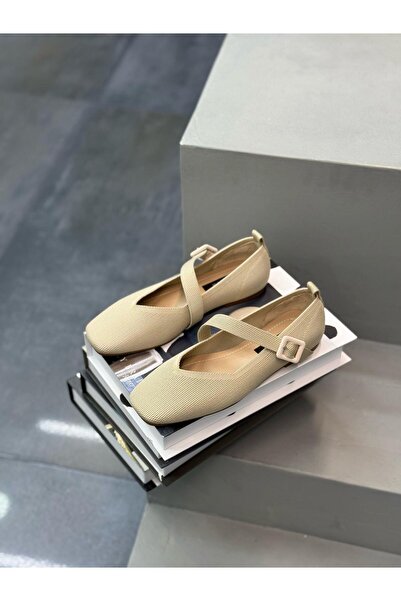 DİVA Krem Triko Kemerli Kadın Günlük Babet