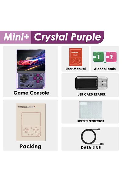 MIYOO No Card(0 Games) Crystal Purple MIYOO Mini Plus Portable Retro Handheld Game Console V2 Mini+ IPS Sc