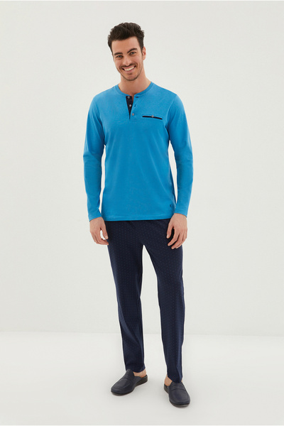 Kiğılı 3'lü Triko Roblu Patlı Uzun Kollu Desenli Pamuk Pijama Takımı