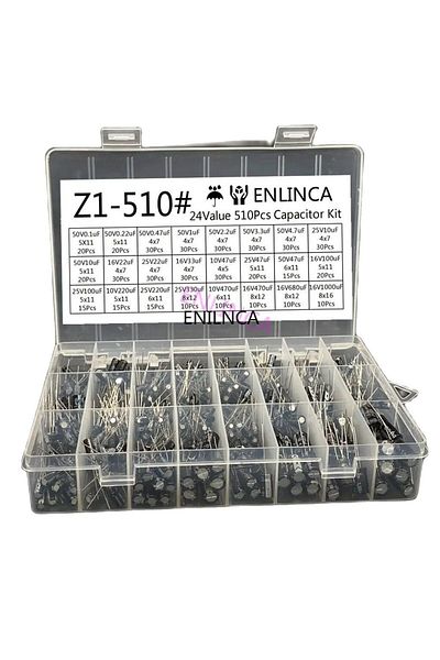 Choice 510Pcs/lot 0.1UF-1000UF 24Values Aluminum Electrolytic Capacitors 16-50V mix Electrolytic capacit...