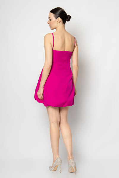 RENGIN Robası taşlı ince askılı balon etek krep abiye elbise