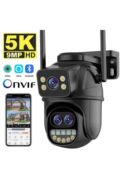 Choice كاميرا IP خارجية بدقة 9 ميجا بكسل 5K HD وكاميرا PTZ ثلاثية العدسات وشاشة مزدوجة وكاميرا 9 ميجا بكسل 5 ميجا بكسل بدون بطاقة بمقبس أوروبي