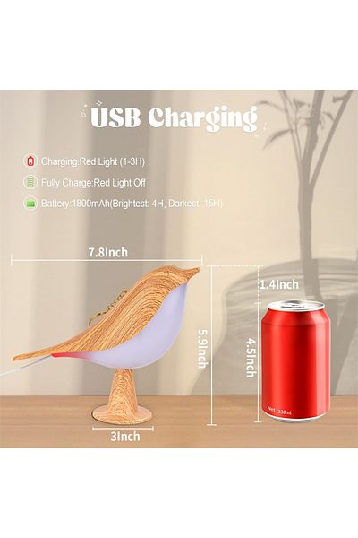 DUTRIEUX Light Yellow 1pc Led Touch-control Bird Lamp - Art Deco, 3-levels Dimmable, Usb-cordless With Rechar