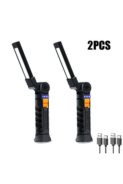 Heinast Small-2PCS USB Flashlight Rechargeable Built-in Battery Camping Torch LED Work Light with Magnetic B