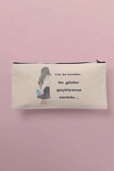 qoeuyl boutique Wow Myself Funny Printed υφασμάτινη τσάντα μακιγιάζ Πορτοφόλι μολυβοθήκη