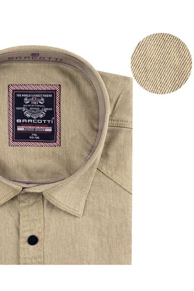 tambattal Cămașă din denim de mărime mare din Lycra, cu mânecă lungă, bej, potrivită pentru 120 kg-190 kg