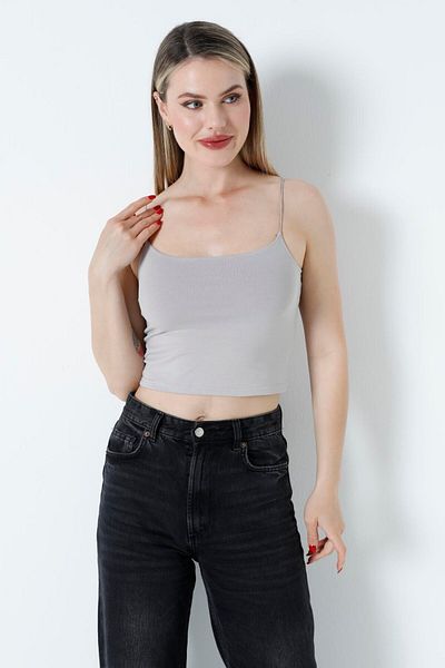 CALİENTE Crop Blouse with Rope Straps Gray
