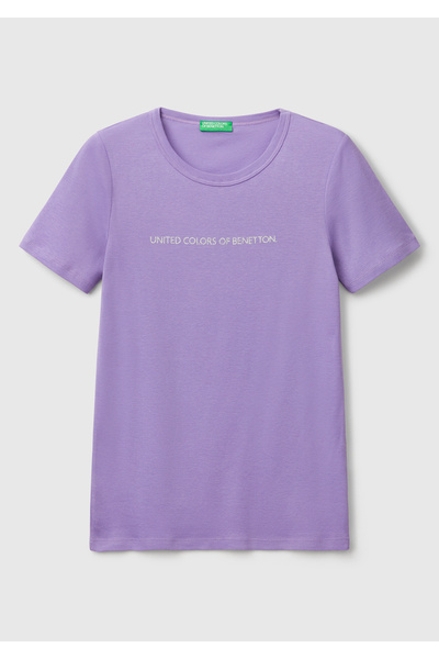 United Colors of Benetton Γυναικείο μωβ 100% Koton Benetton Written Basic T-Shirt