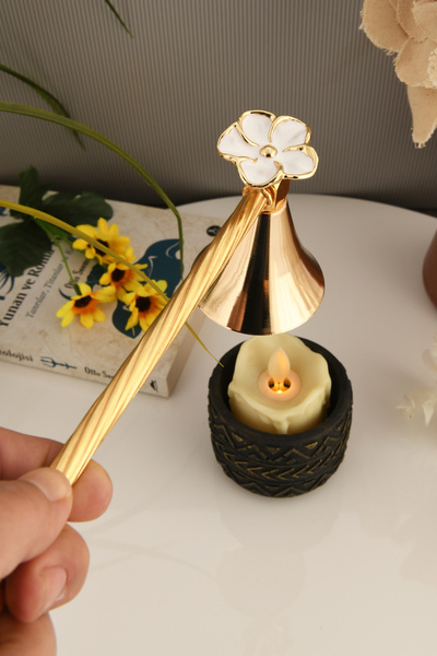 TR Turan Collection ÇİÇEK  Figürlü Mum Söndürme Aleti Metal Mum Söndürücü Alt...