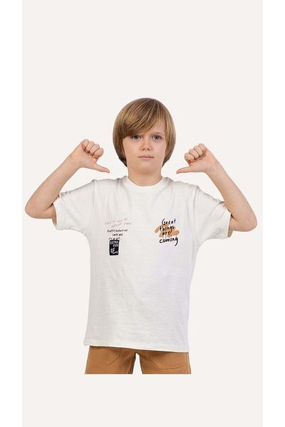 wakawakakidsstore Tricou pentru băiat cu decolteu rotund cu imprimeu în față și în spate