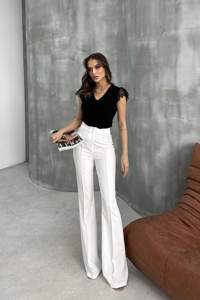 RB CLUB Women's Sleeves Lace Detail V Neck Blouse