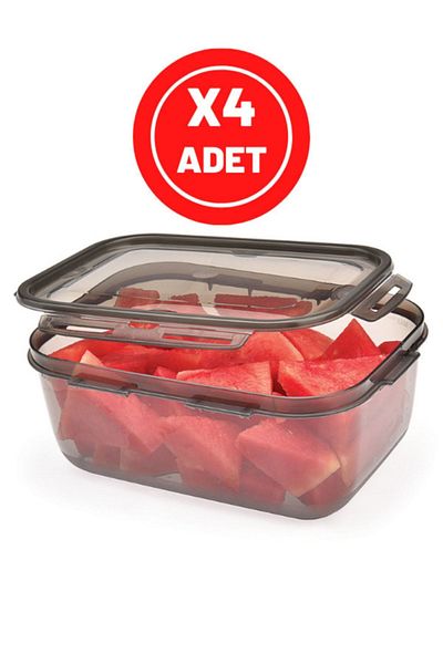 Melkan Home 4 Pieces of Lockable Storage Container with Leak-Proof Lid 4 Liter Smoked Storage Container