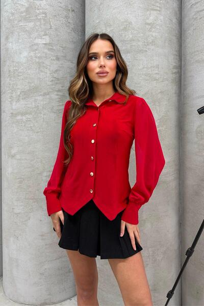 RB CLUB Women's Button Detailed Sleeves Chiffon Blouse