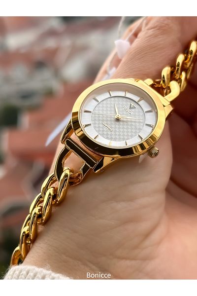 Fiesta Brand Yellow Color Steel Cord, Chain Cord Stylish Women's Wristwatch Evil Eye Beaded Bracelet