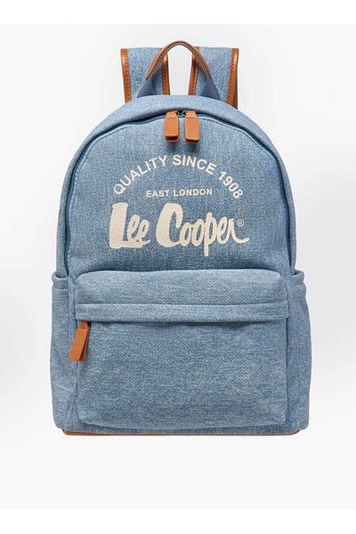 Lee Cooper Lee Cooper Logo Print Denim Backpack with Adjustable Shoulder Straps - 29x38x14 cm