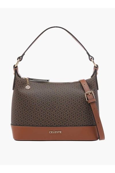 Celeste Monogram Print Shoulder Bag with Adjustable Strap and Zip Closure