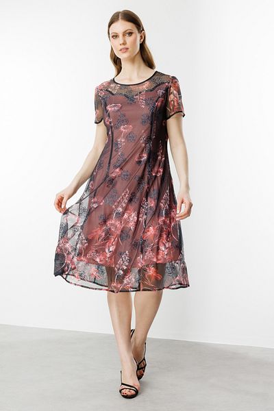 Ekol Women's Plus Size Crew Neck Dress 5914 Black with Print