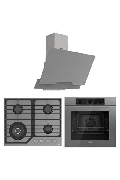 Ferre Flowart NT Asimetrik Seriisi 3'lü Gri Ankastre Set ( QBL62CPR-NT028-D065 )