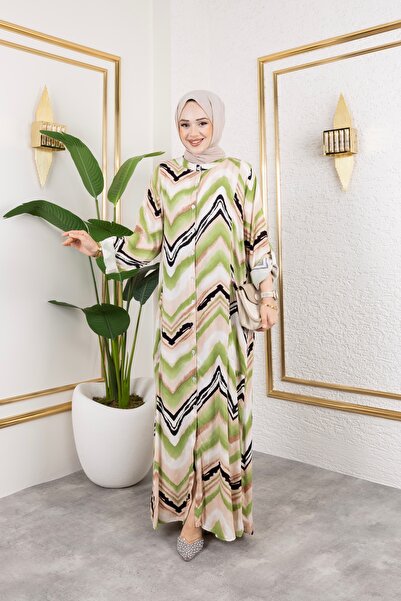 HİRA LİFE FASHİON Rochie de damă cu guler drept și nasturi pe întreaga lungim...