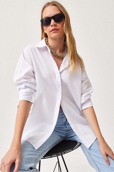 CALİENTE Cămașă de bază oversize albă
