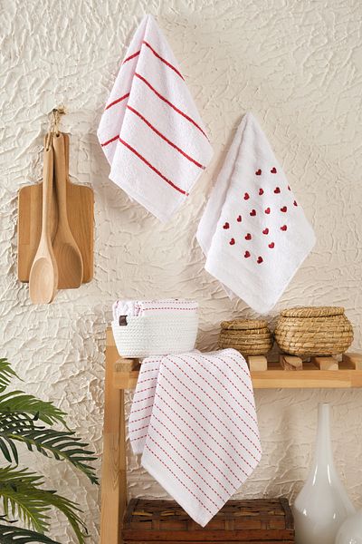 Casnack Seher (3 Towels + Basket) Kitchen and Hand & Face Towel Set 30X50 cm