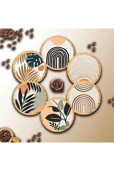 fabriflow exclusive Stylish Modern Patterned Floral 6-Piece Coasters