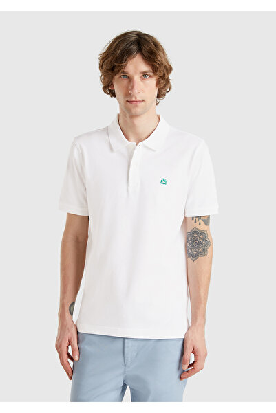 United Colors of Benetton Men's White 100% Cotton Slim Fit Polo T-Shirt