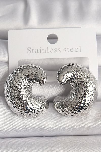 STOREMAX Brass Silver Color Snake Back Embroidered Half Hoop Model Women's Earrings