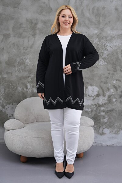 Siyezen Plus Size Zigzag Stone Printed Cardigan