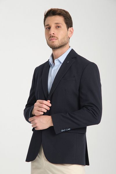Frappoli Ανδρικό μπουφάν Pieros Navy Blue βαμβακερό με λεπτή εφαρμογή Slim Fit Four Seasons Blazer