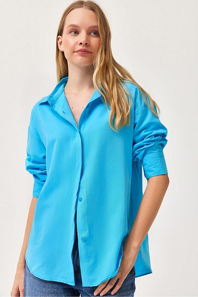 CALİENTE Cămașă Basic Oversize Albastru