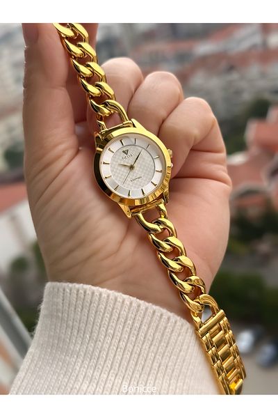 Fiesta Brand Yellow Color Steel Cord, Chain Cord Stylish Women's Wristwatch Evil Eye Beaded Bracelet