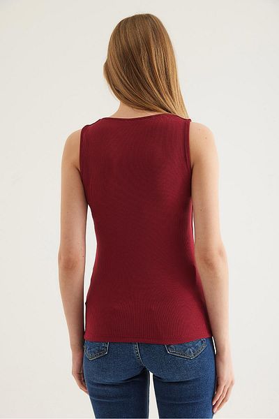 CALİENTE Collar V Detail Knitwear Blouse Claret Red