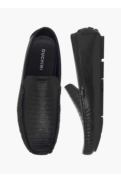 Duchini Duchini Men's Monogram Textured Slip-On Moccasins