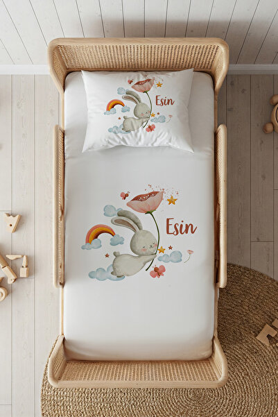 Lilabio %100 Pamuk Saten İsme Özel İsimli 100x200 Tek Kişilik Lastikli Çarşaf...