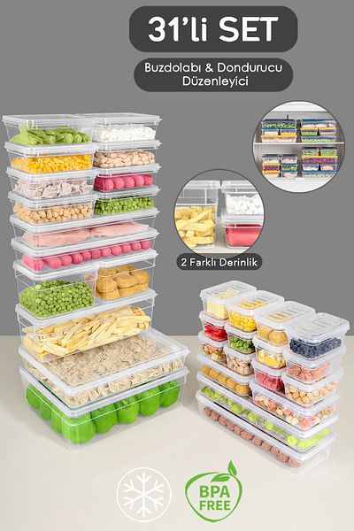 Meleni Home 31 Piece Deep and Shallow Food Storage Container Set - Transparent Lid Microwave Compatible Organizer Organizer