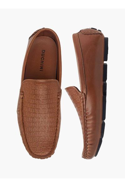 Duchini Men's Monogram Textured Slip-On Moccasins