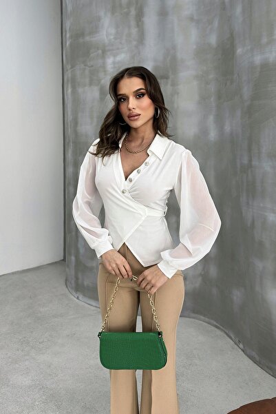 RB CLUB Bluză de damă cu detaliu cu nasturi cu cravată laterală