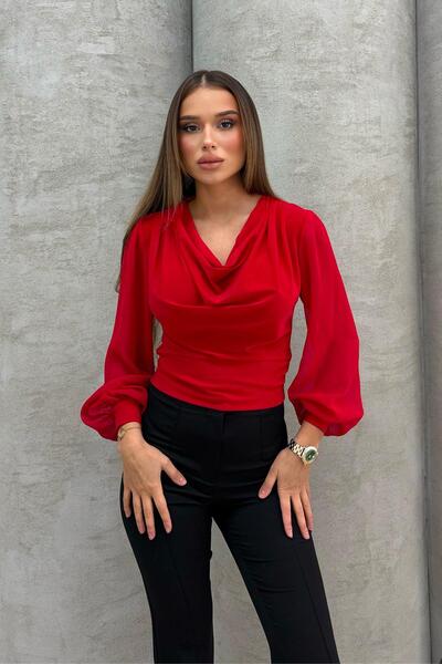 RB CLUB Women's Sleeves Balloon Degaje Collar Blouse