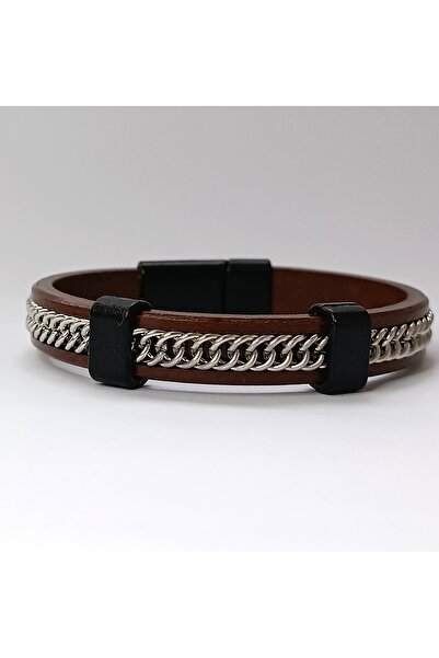 MrsBlack Black and Brown Chain Men's Leather Bracelet