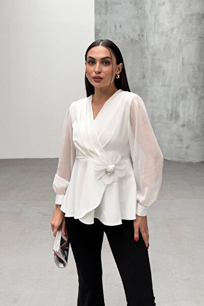 RB CLUB Bluză din șifon cu mâneci cu detalii florale