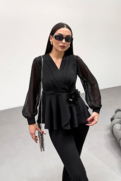 RB CLUB Bluză din șifon cu mâneci cu detalii florale