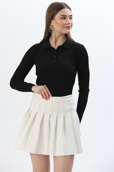 CALİENTE Polo Neck Buttoned Knitwear Blouse Black