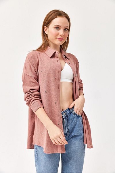 CALİENTE Cămașă cu detalii de piatră de design Dusty Rose