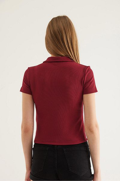 CALİENTE Polo Neck Zippered Camisole Blouse Claret Red