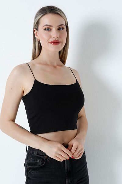 CALİENTE Crop Blouse with Rope Strap Black