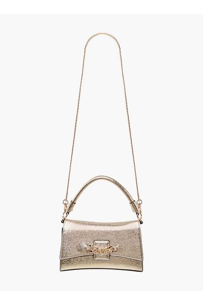 Paprika Embellished Satchel Bag with Chain Strap and Magnetic Button Closure