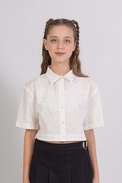 wakawakakidsstore Cămașă pentru fetiță model crop cu imprimeu cu piatră